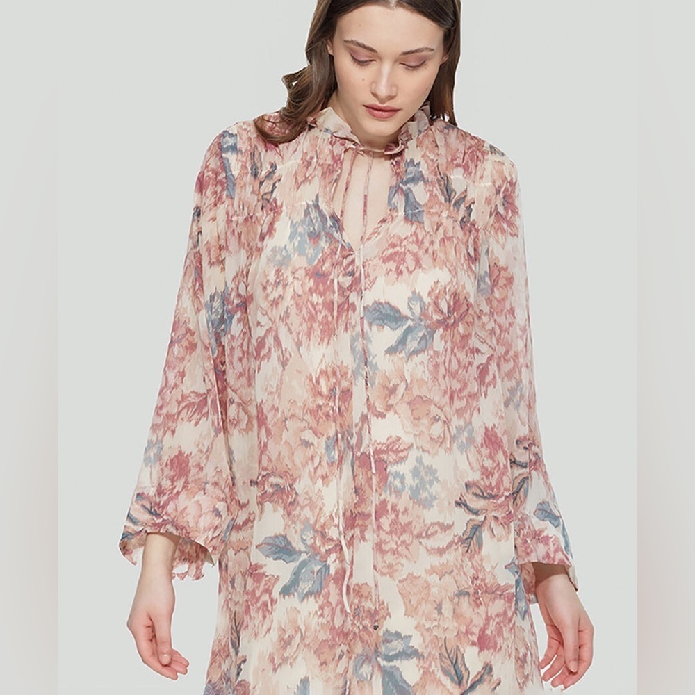 H&M  Floral  Babydoll Long Sleeve Dress Large Pink Cream